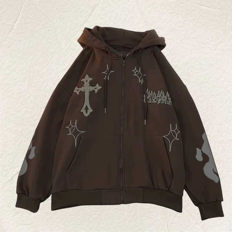 Cozy Flame Embroidered Hoodie