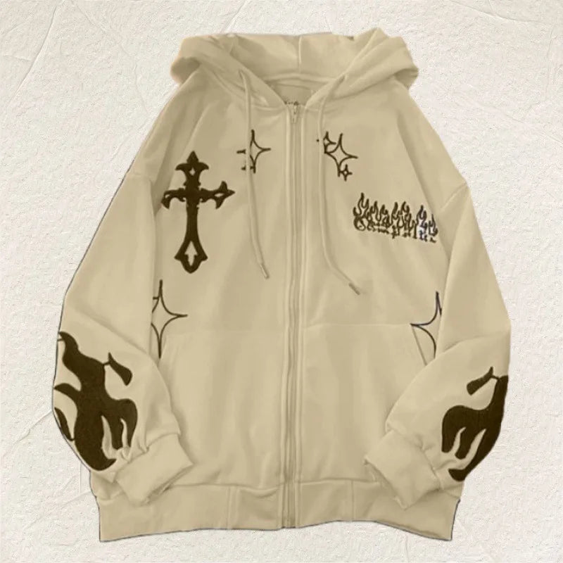Cozy Flame Embroidered Hoodie