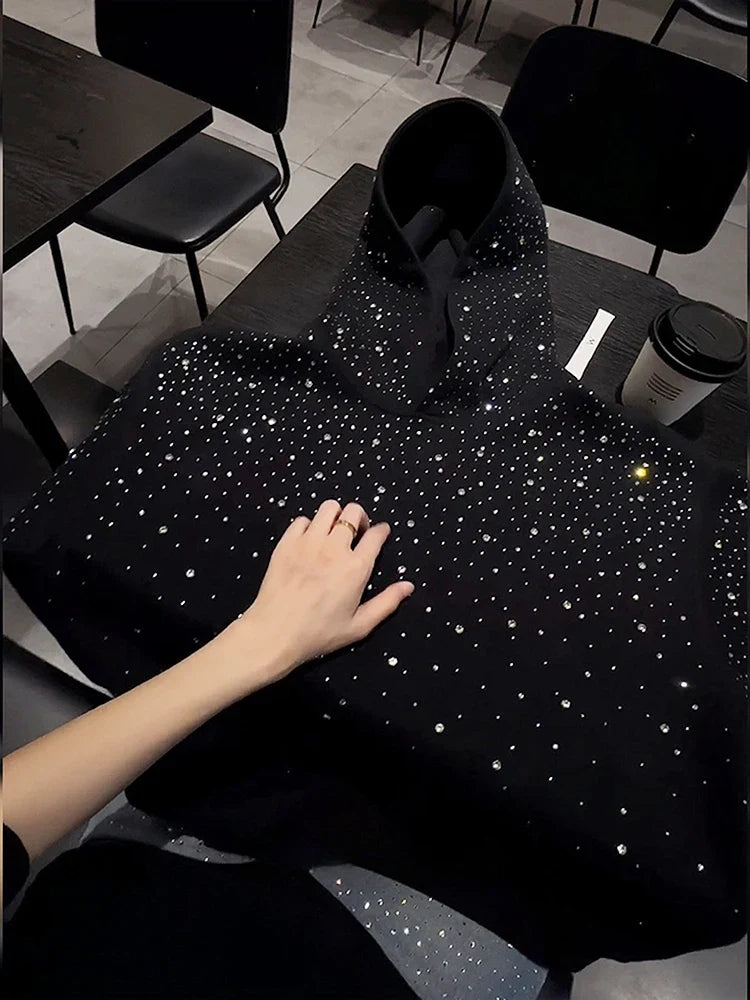 Stylish Men's Rhinestone Hoodie