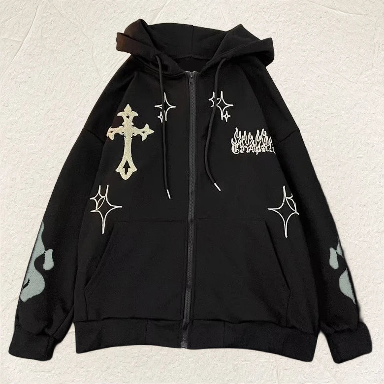 Cozy Flame Embroidered Hoodie