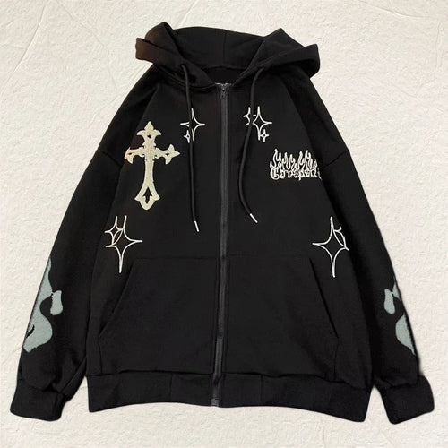 Cozy Flame Embroidered Hoodie