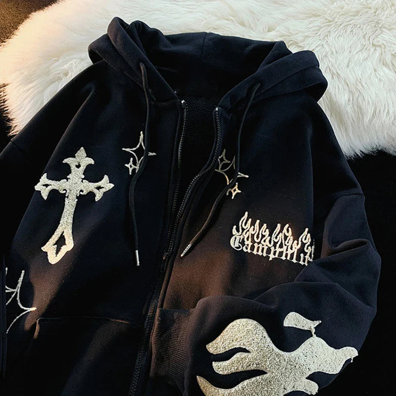 Cozy Flame Embroidered Hoodie