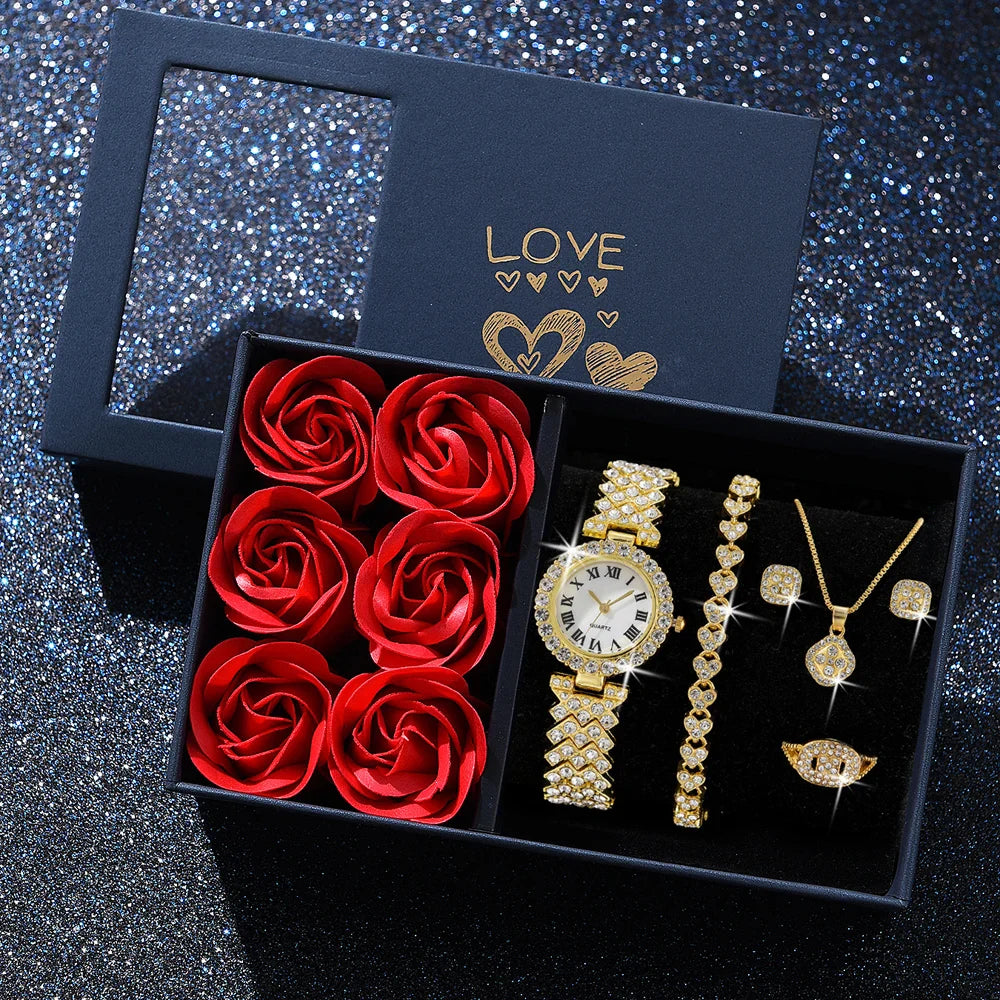 Elegant Gold Watch & Jewelry Set