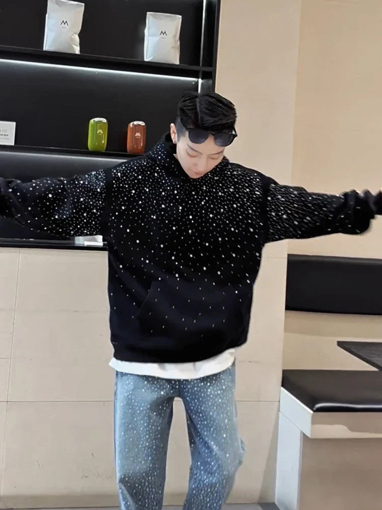 Stylish Men's Rhinestone Hoodie