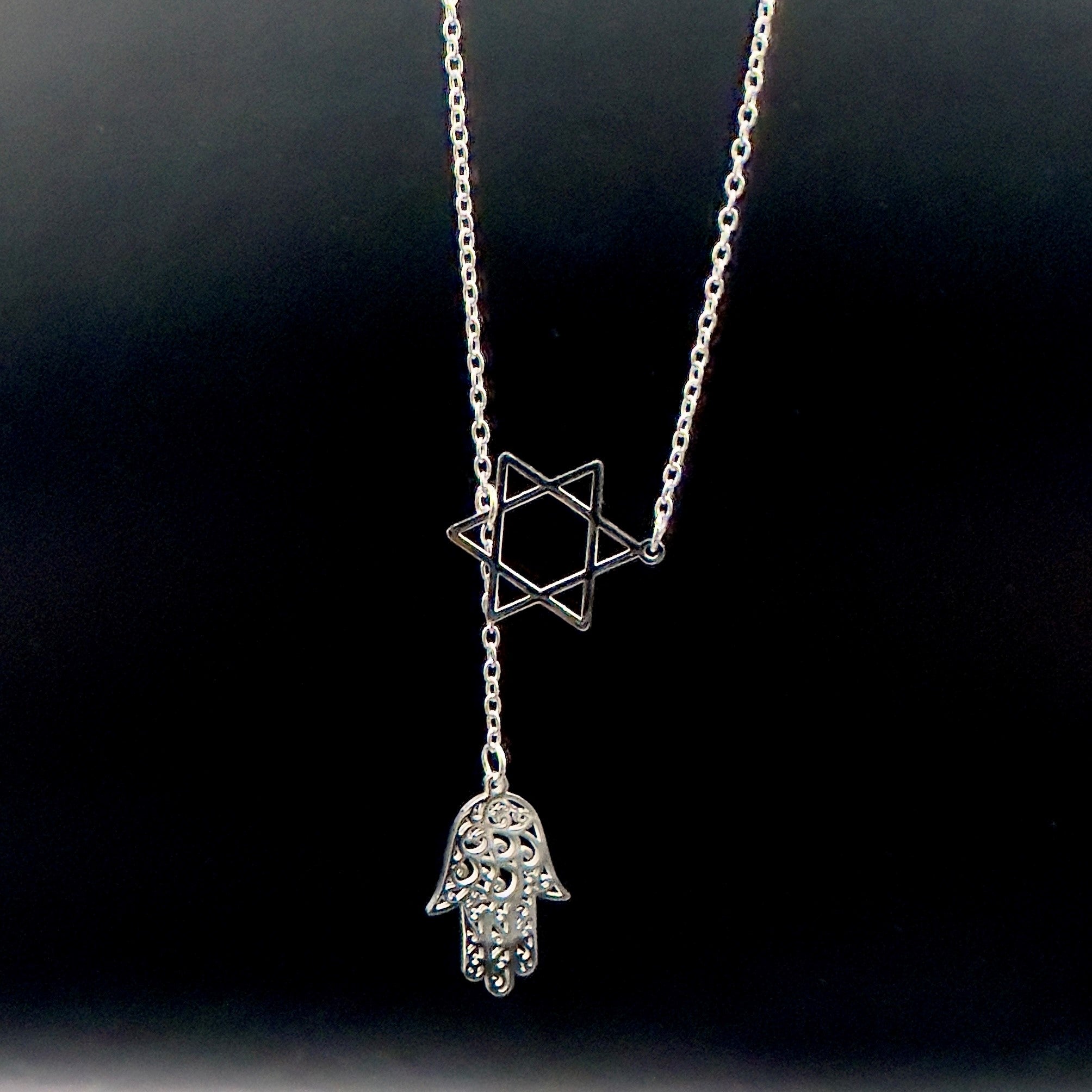 Star of David and Hamsa Drop Necklace-0