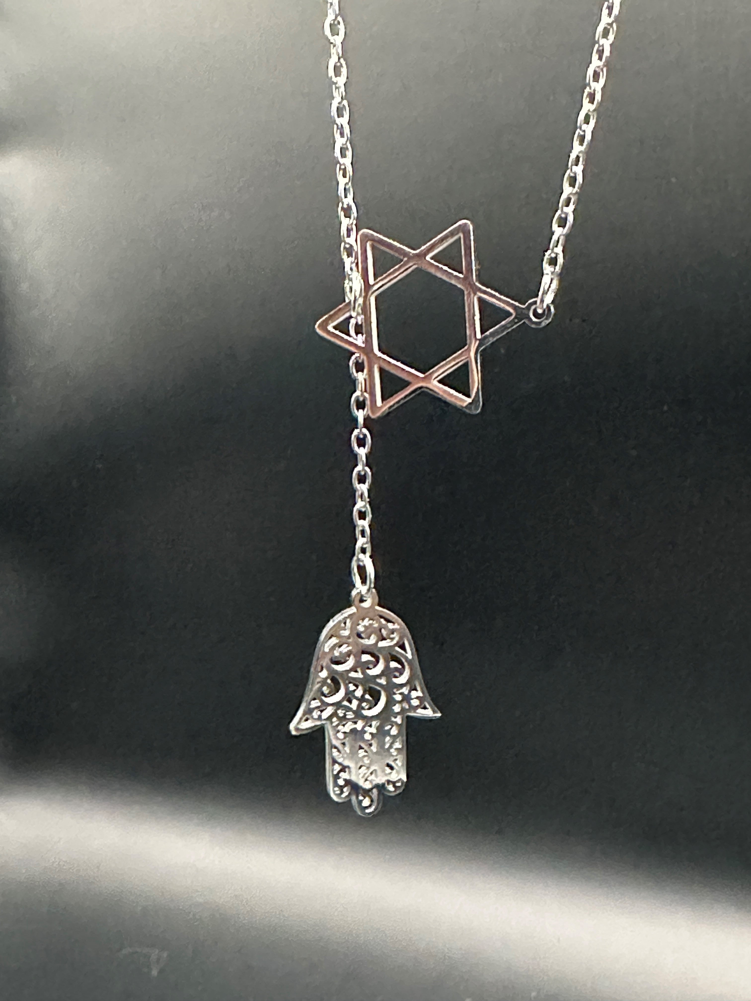 Star of David and Hamsa Drop Necklace-2