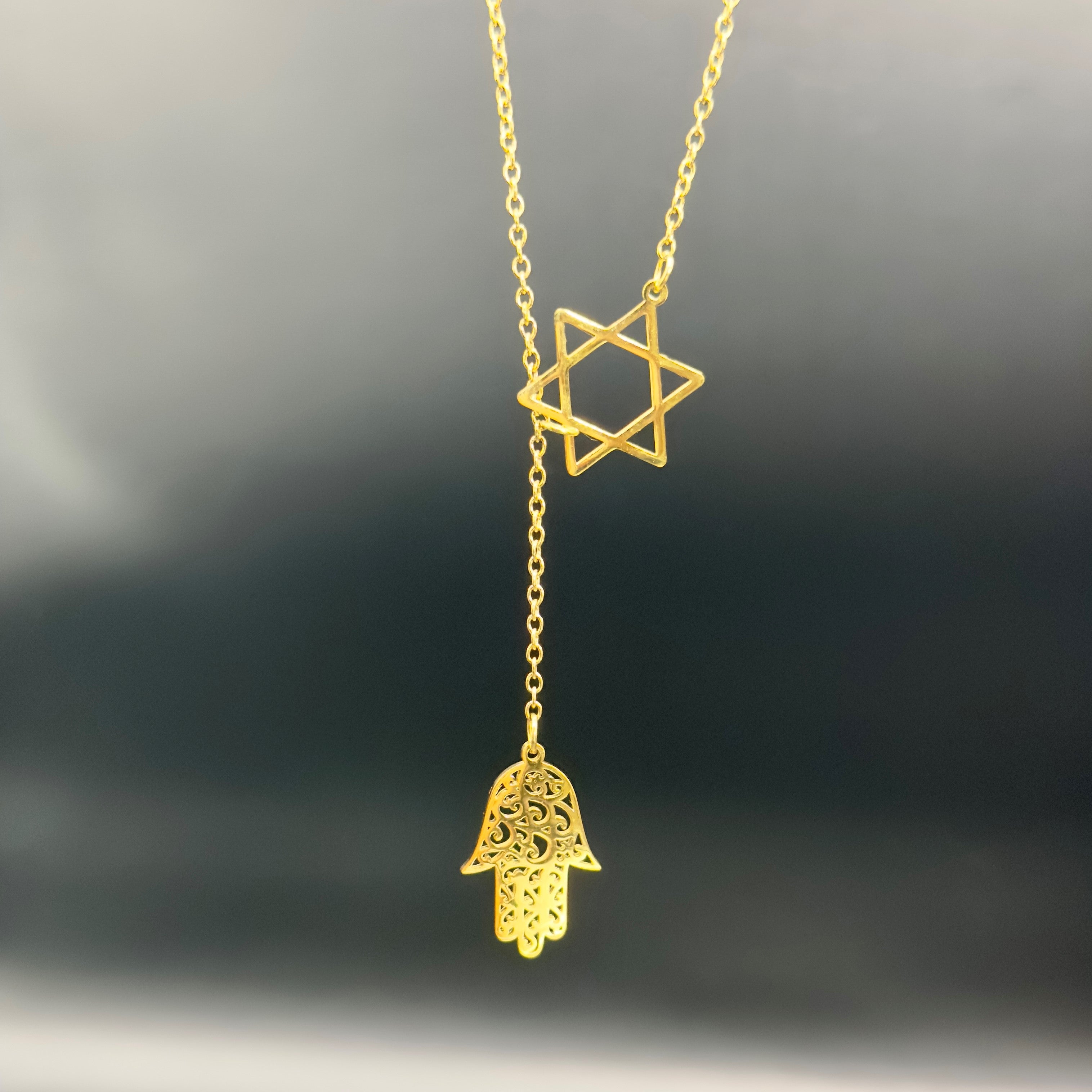Star of David and Hamsa Drop Necklace-3