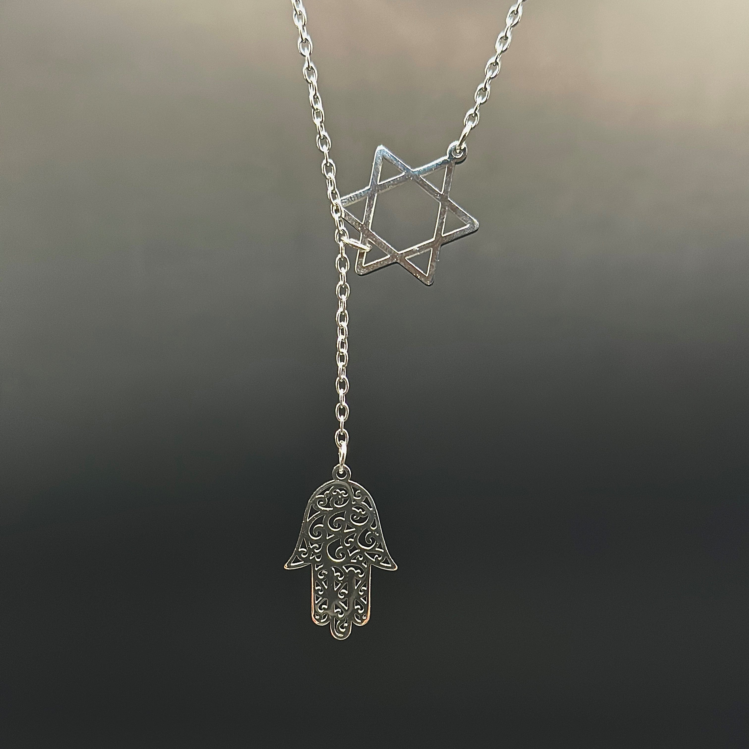 Star of David and Hamsa Drop Necklace-4